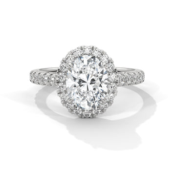 Oval Cut Diamond Halo Engagement Ring in White Gold – Oval Diamond Halo Ring – Pave Diamond Engagement Ring – Vintage Style Oval Diamond Proposal Ring