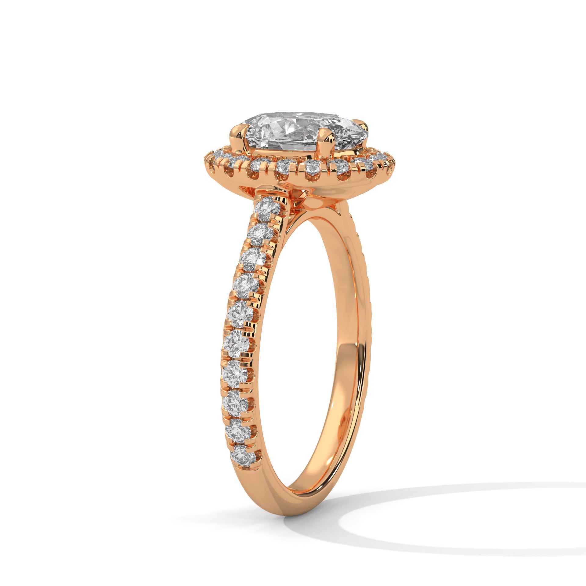 Oval Cut Diamond Halo Engagement Ring in Rose Gold – Oval Diamond Halo Ring – Pave Diamond Engagement Ring – Vintage Style Oval Diamond Proposal Ring