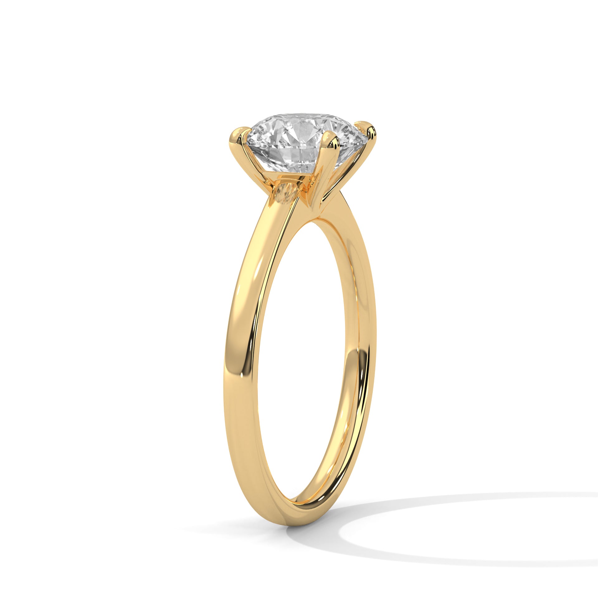 Round Cut Diamond Solitaire Engagement Ring in 14K Yellow Gold, 1.50 Carat Lab Grown Diamond Classic Four Prong Ring