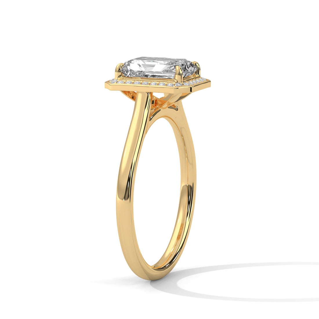 Emerald Cut Diamond Halo Engagement Ring in Gold – Emerald Cut Solitaire Halo Ring – Vintage Inspired Diamond Engagement Ring – Luxury Proposal Ring