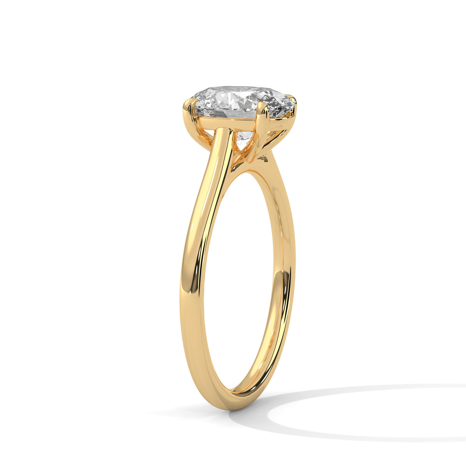 Oval Diamond Solitaire Engagement Ring in Yellow Gold – Classic Oval Cut Diamond Ring – Minimalist Proposal Ring – Elegant Bridal Ring