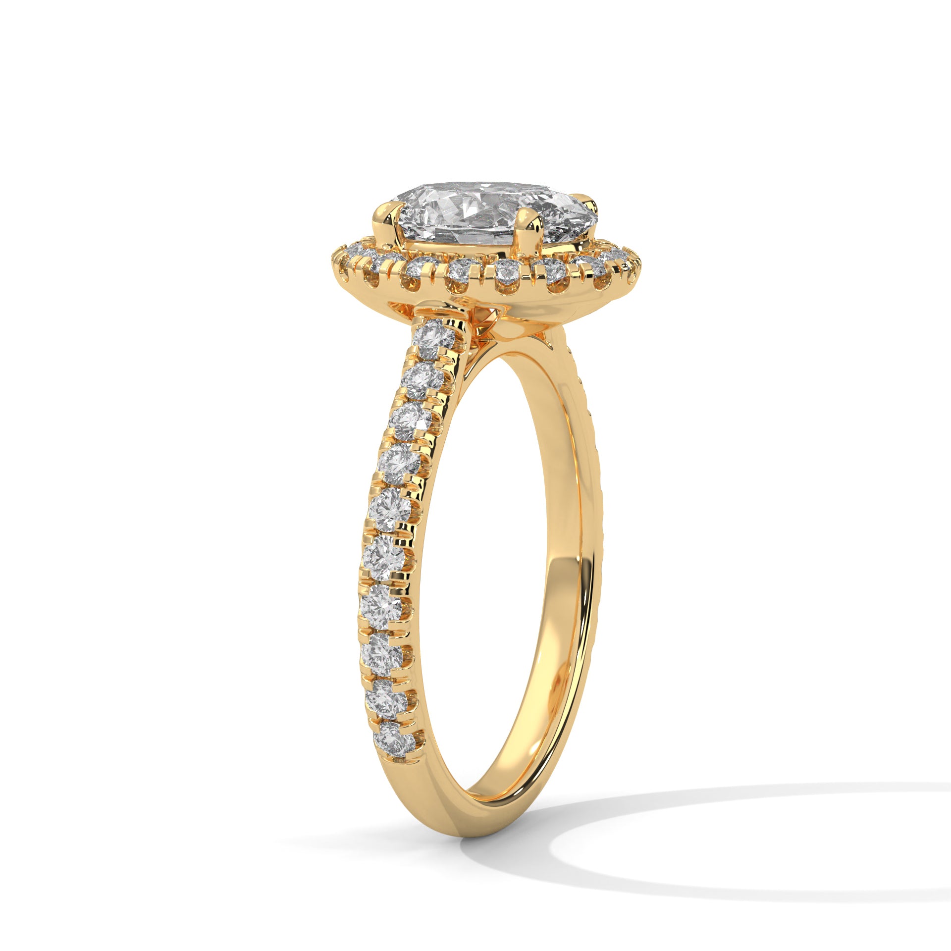 Oval Cut Diamond Halo Engagement Ring in Yellow Gold – Oval Diamond Halo Ring – Pave Diamond Engagement Ring – Vintage Style Diamond Proposal Ring