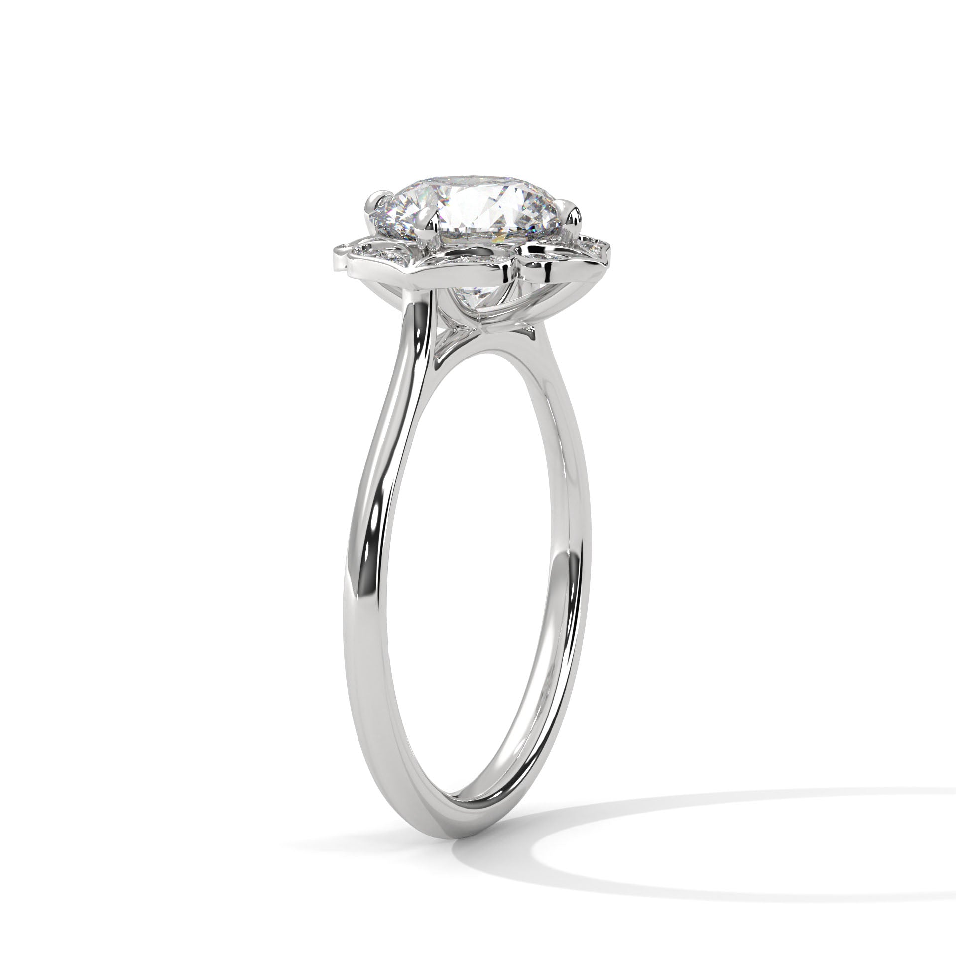 Vintage Halo Round Diamond Engagement Ring in White Gold – Floral Halo Diamond Ring – Classic Luxury Proposal Ring