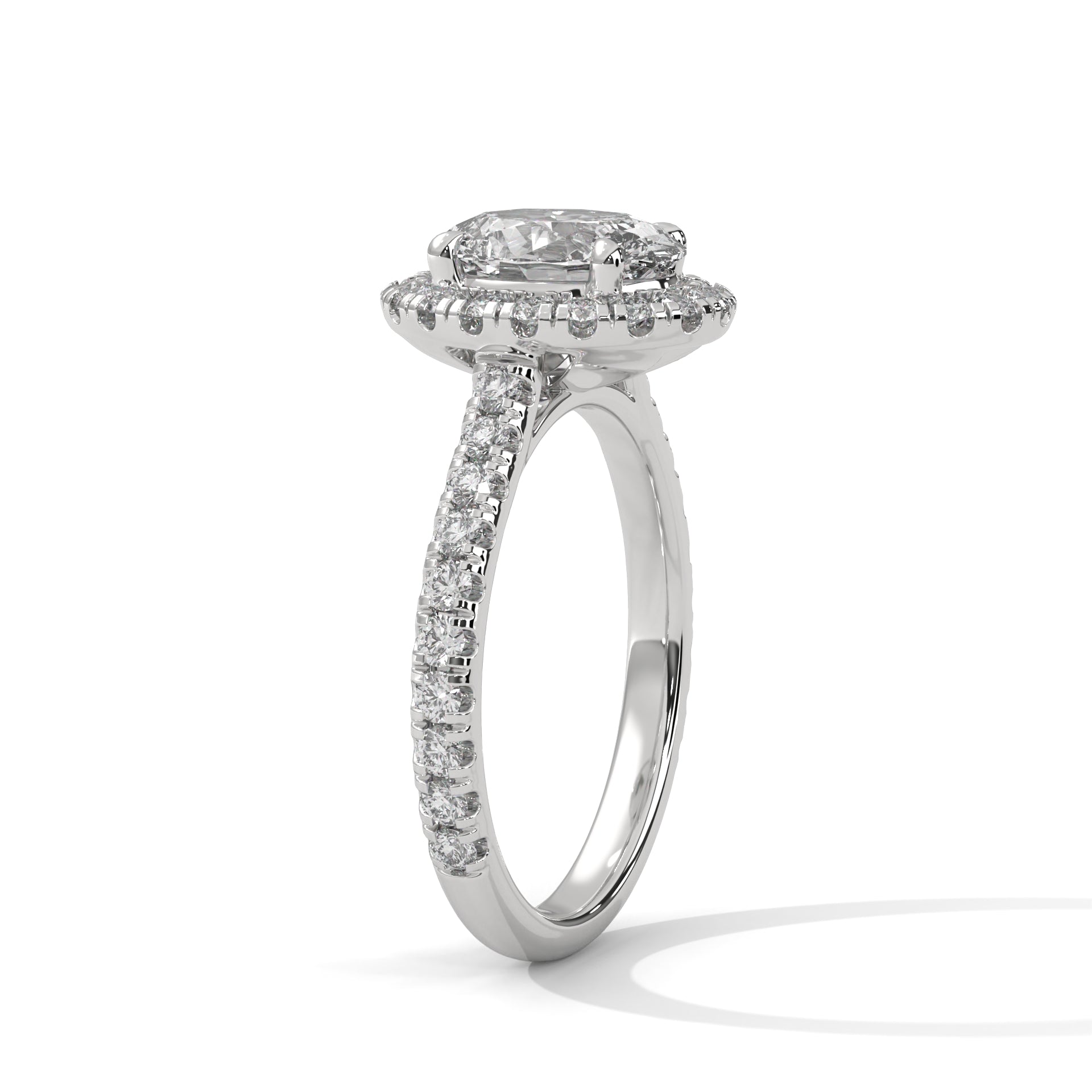 Oval Cut Diamond Halo Engagement Ring in White Gold – Oval Diamond Halo Ring – Pave Diamond Engagement Ring – Vintage Style Oval Diamond Proposal Ring