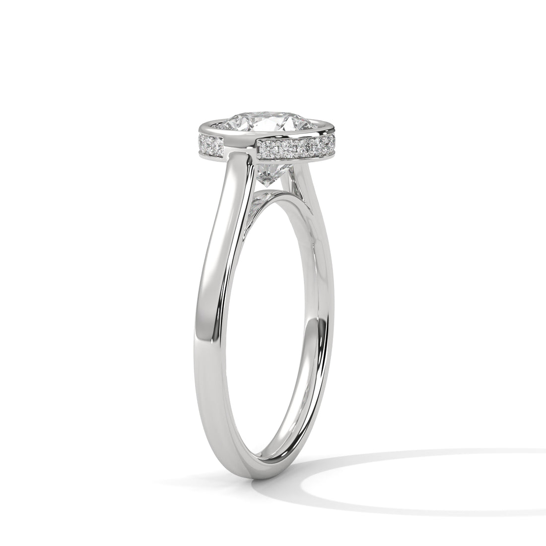 Round Bezel Diamond Engagement Ring in White Gold – Bezel Set Solitaire Ring – Minimalist Round Diamond Ring – Modern Engagement Ring