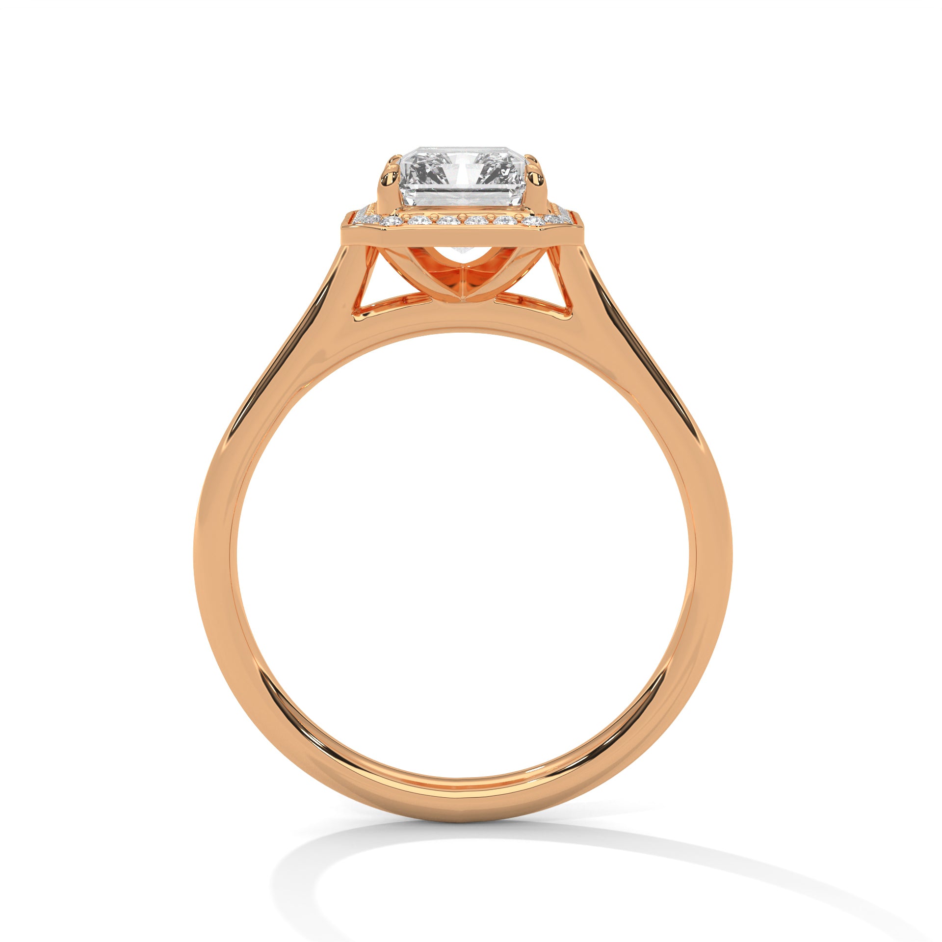 Emerald Cut Diamond Halo Engagement Ring in Rose Gold – Emerald Cut Solitaire Halo Ring – Vintage Inspired Diamond Engagement Ring – Luxury Proposal Ring