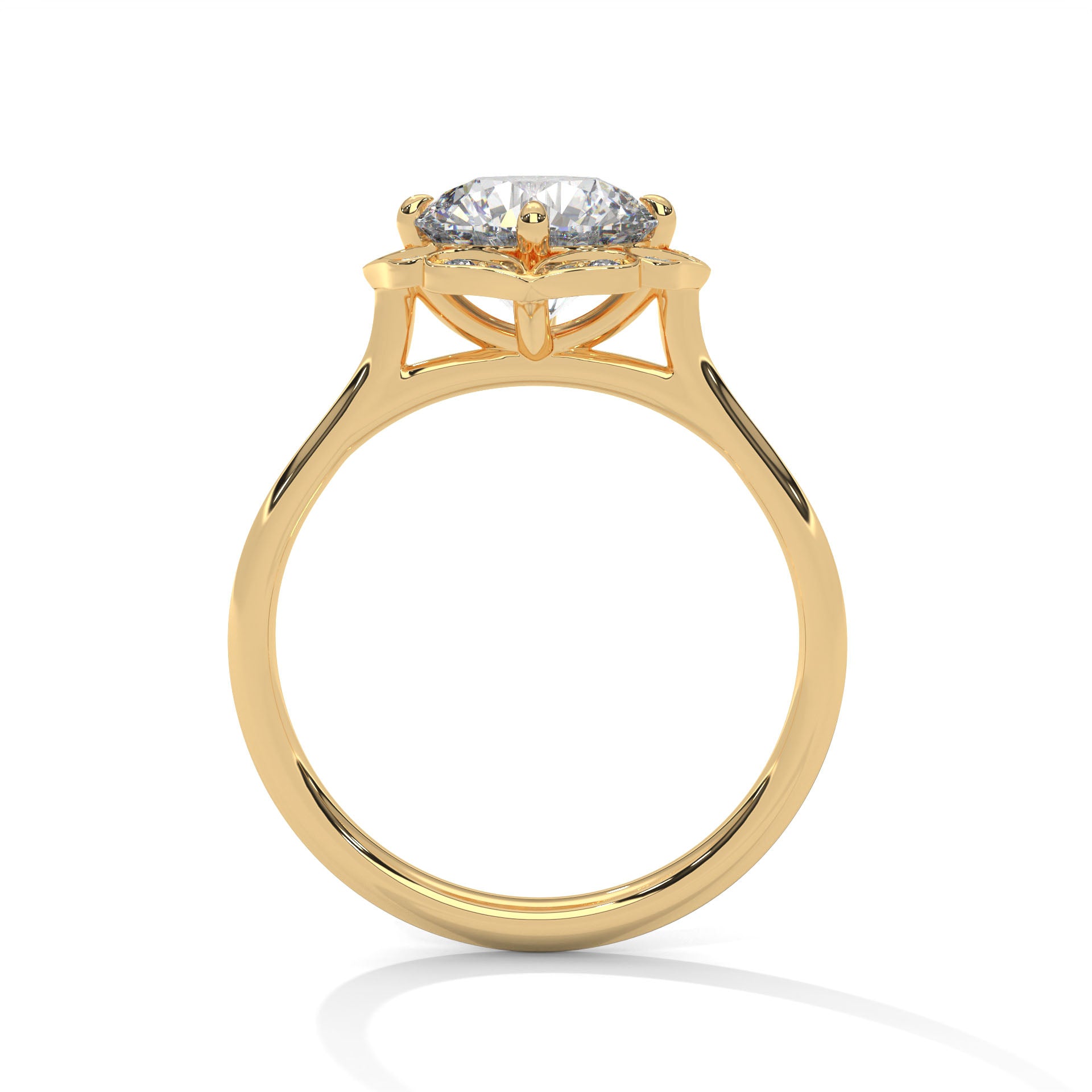Vintage Halo Round Diamond Engagement Ring in Yellow Gold – Floral Halo Diamond Ring – Classic Luxury Proposal Ring