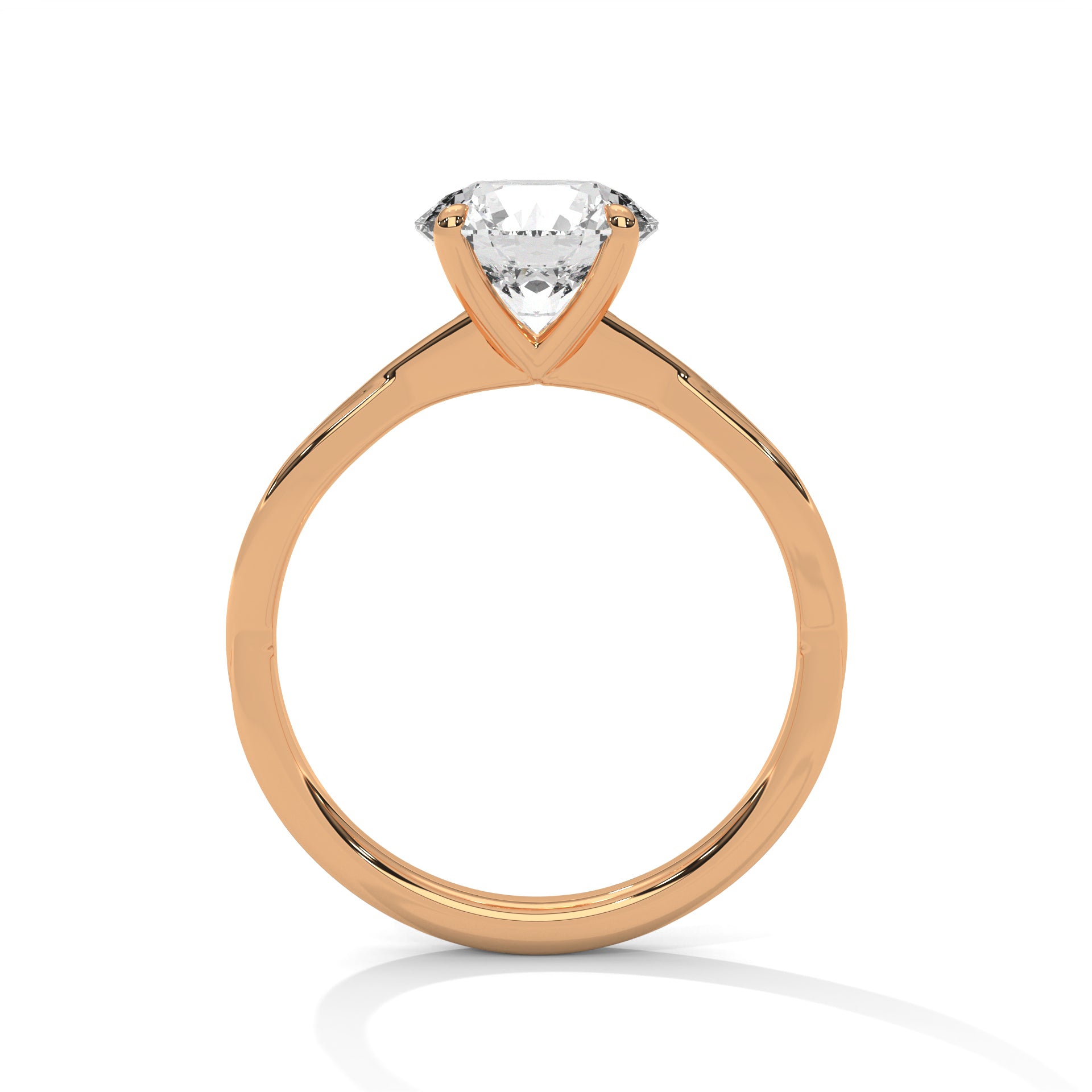 Round Diamond Twisted Engagement Ring in Rose Gold – Solitaire Diamond Twist Band Ring – Classic Proposal Ring