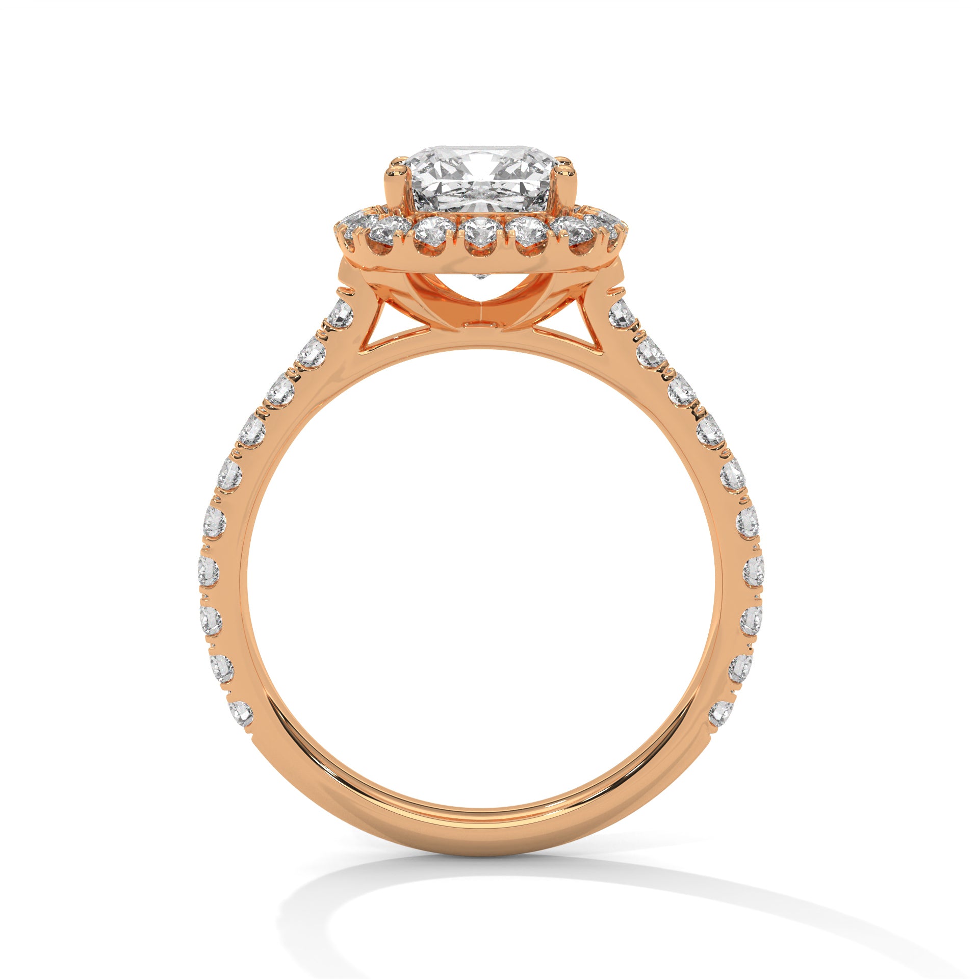 Cushion Cut Diamond Halo Engagement Ring in Rose Gold – Cushion Halo Diamond Ring – Cushion Cut Proposal Ring – Pavé Diamond Bridal Engagement Ring