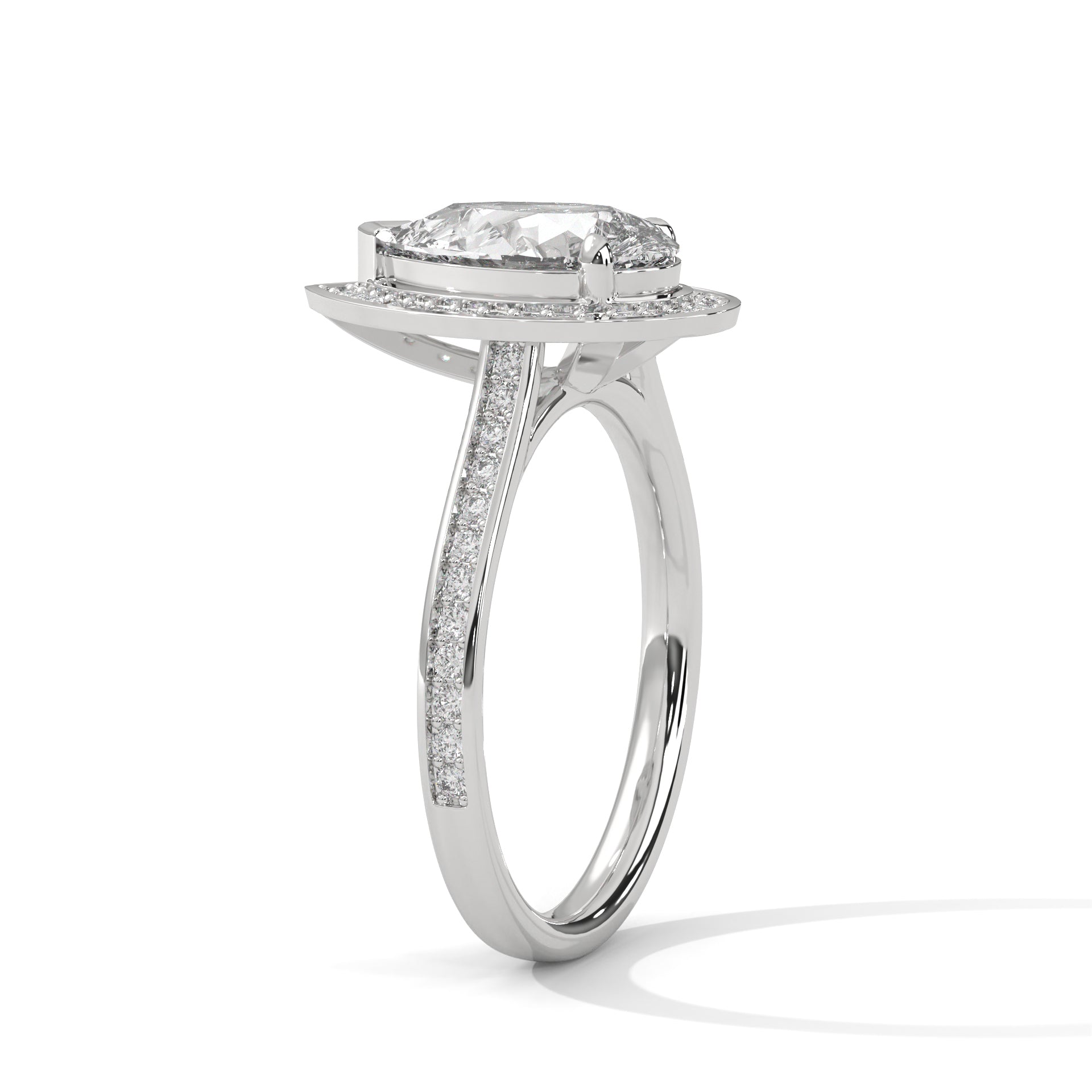 Pear Shape Halo Diamond Engagement Ring in 14K White Gold, 2.00 Carat Lab Grown Diamond with Hidden Halo