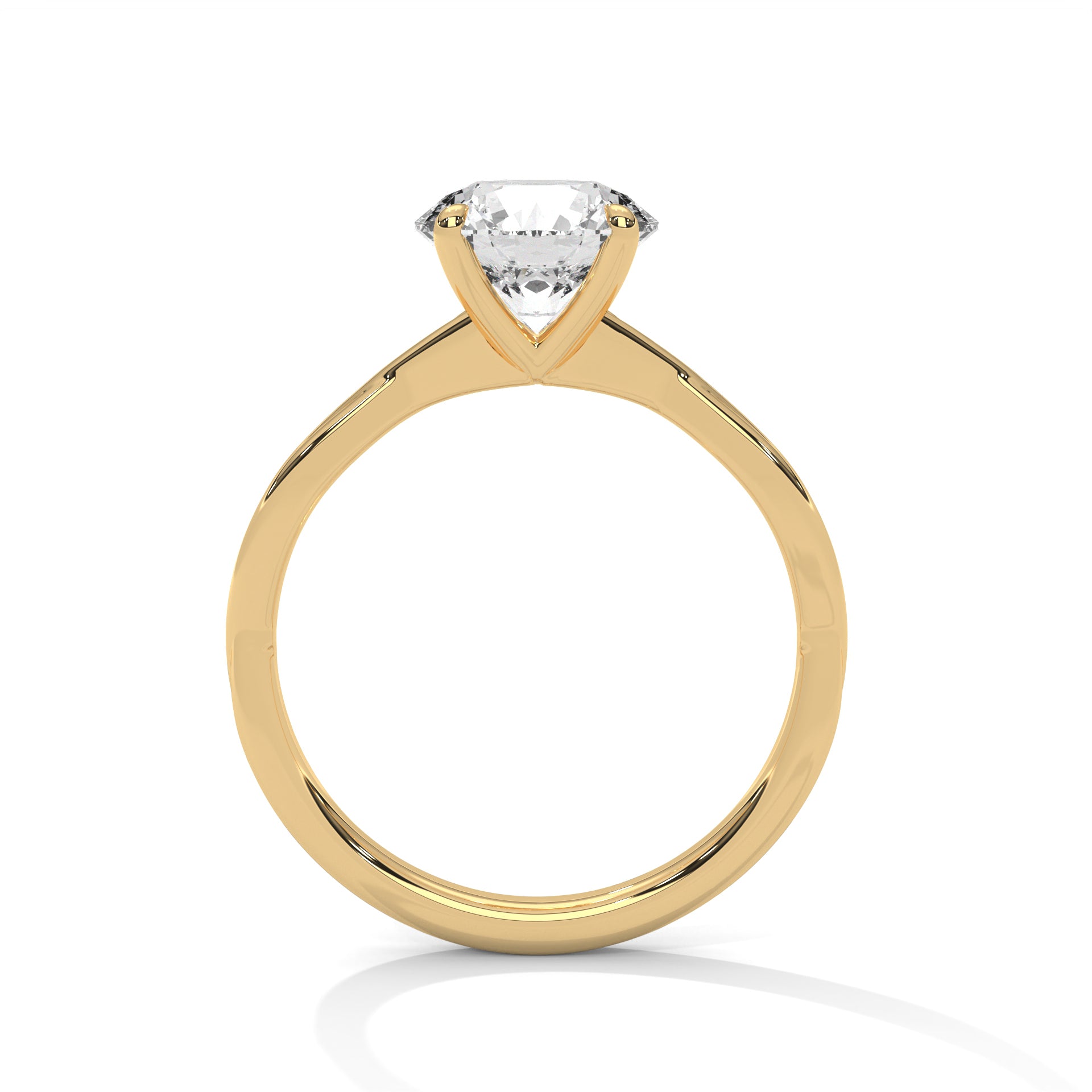 Round Diamond Twisted Engagement Ring in Yellow Gold – Solitaire Diamond Twist Band Ring – Classic Proposal Ring