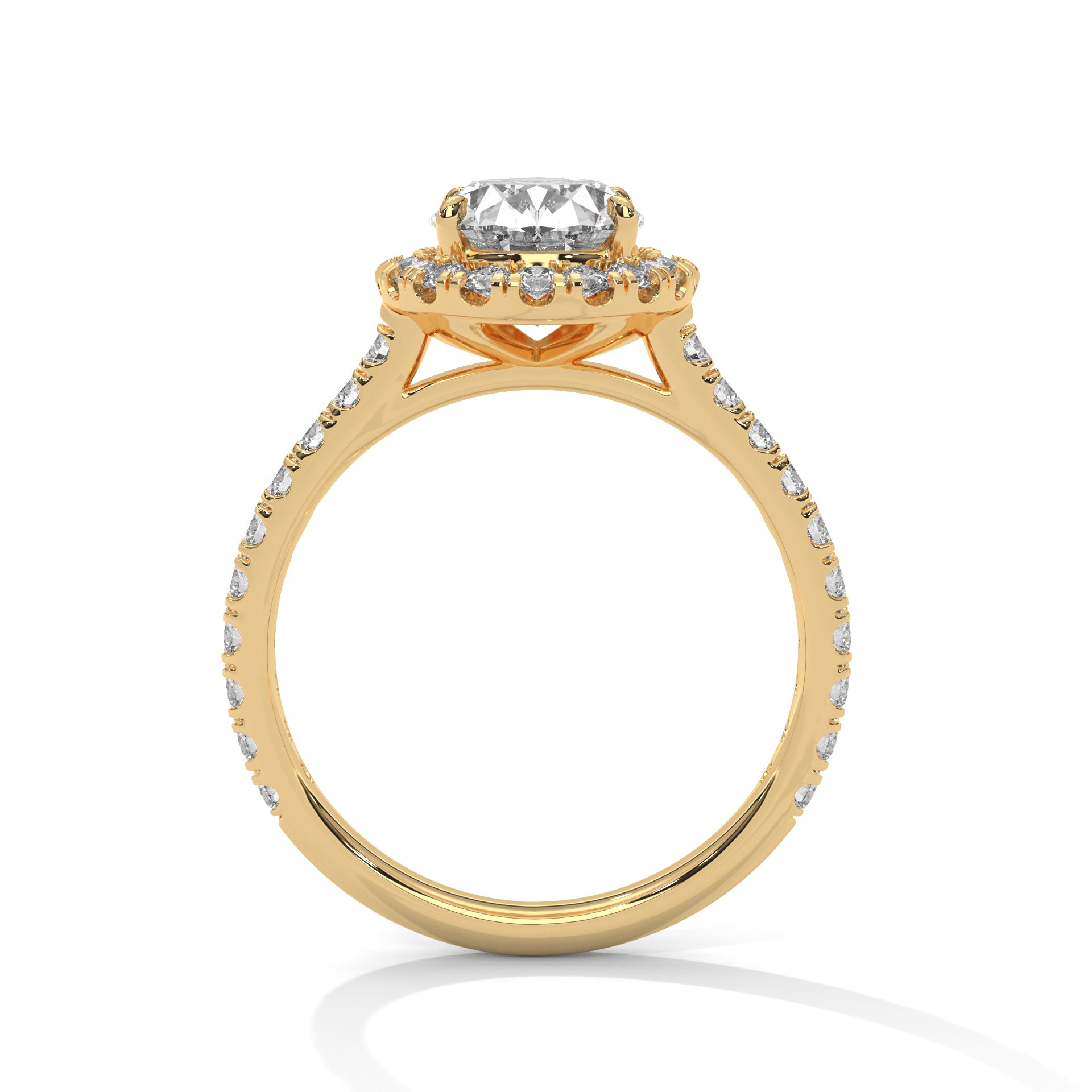 Oval Cut Diamond Halo Engagement Ring in Yellow Gold – Oval Diamond Halo Ring – Pave Diamond Engagement Ring – Vintage Style Diamond Proposal Ring