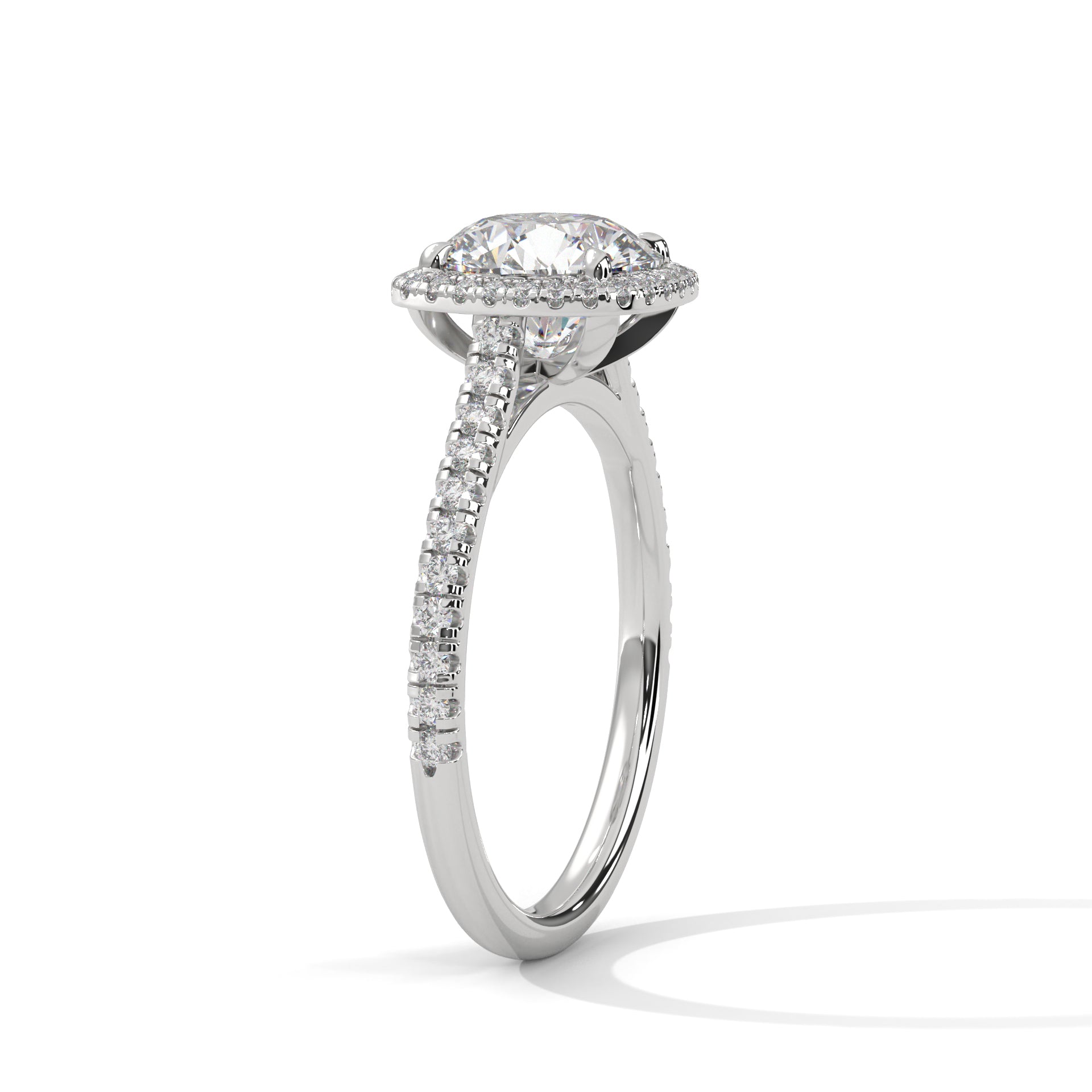 Round Cut Halo Diamond Engagement Ring in 14K White Gold, 2.00 Carat Lab Grown Diamond Pavé Bridal Ring