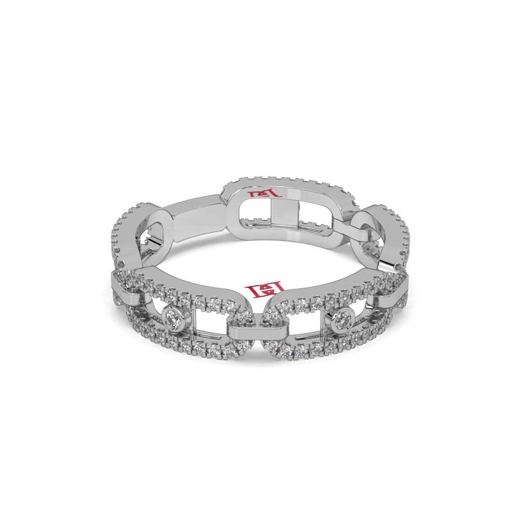 Luxury Silver Diamond Link Ring | White Diamond Chain Band Ring | 925 Sterling Silver Statement Ring | Modern Designer Eternity Ring