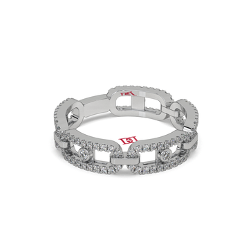 Luxury Silver Diamond Link Ring | White Diamond Chain Band Ring | 925 Sterling Silver Statement Ring | Modern Designer Eternity Ring