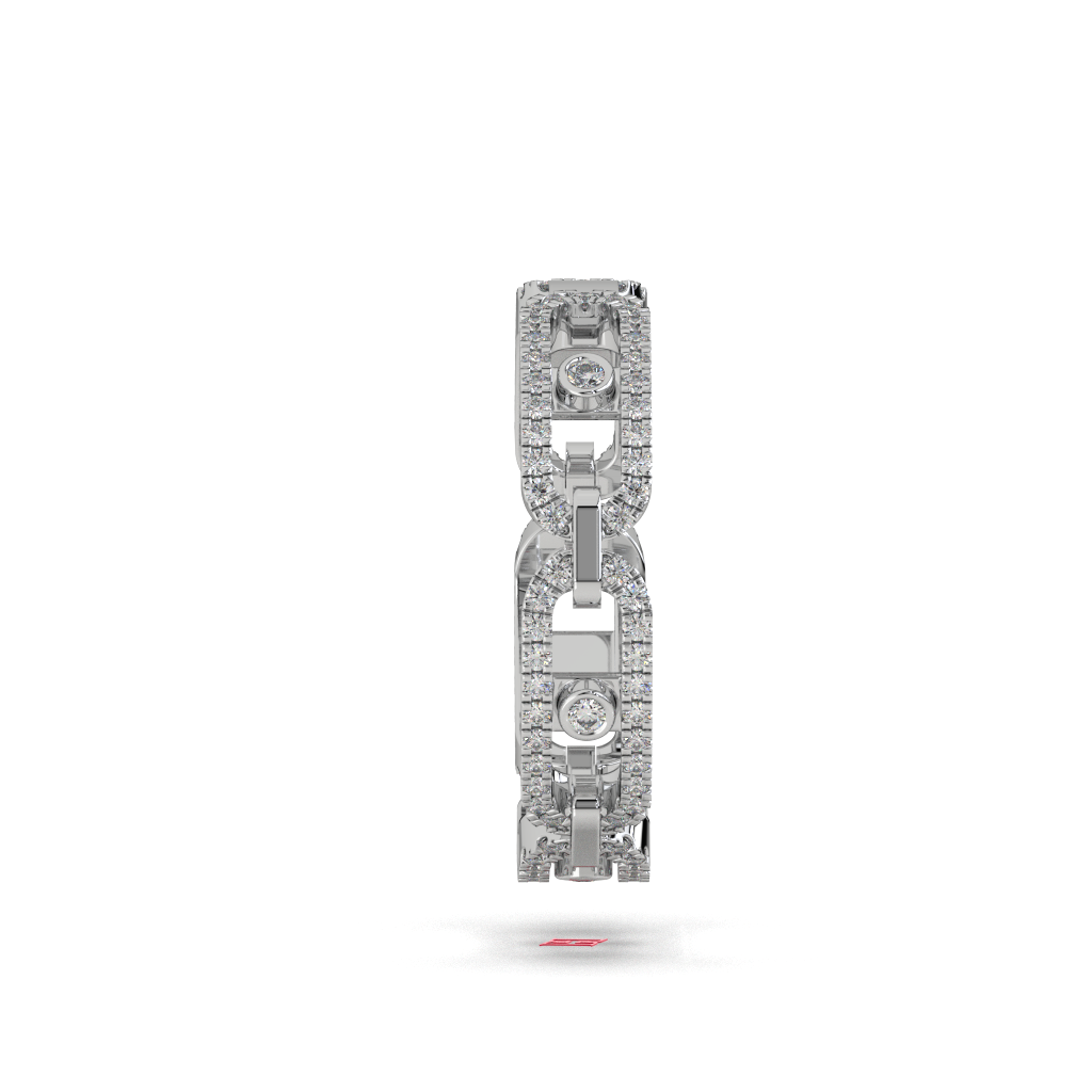 Luxury Silver Diamond Link Ring | White Diamond Chain Band Ring | 925 Sterling Silver Statement Ring | Modern Designer Eternity Ring