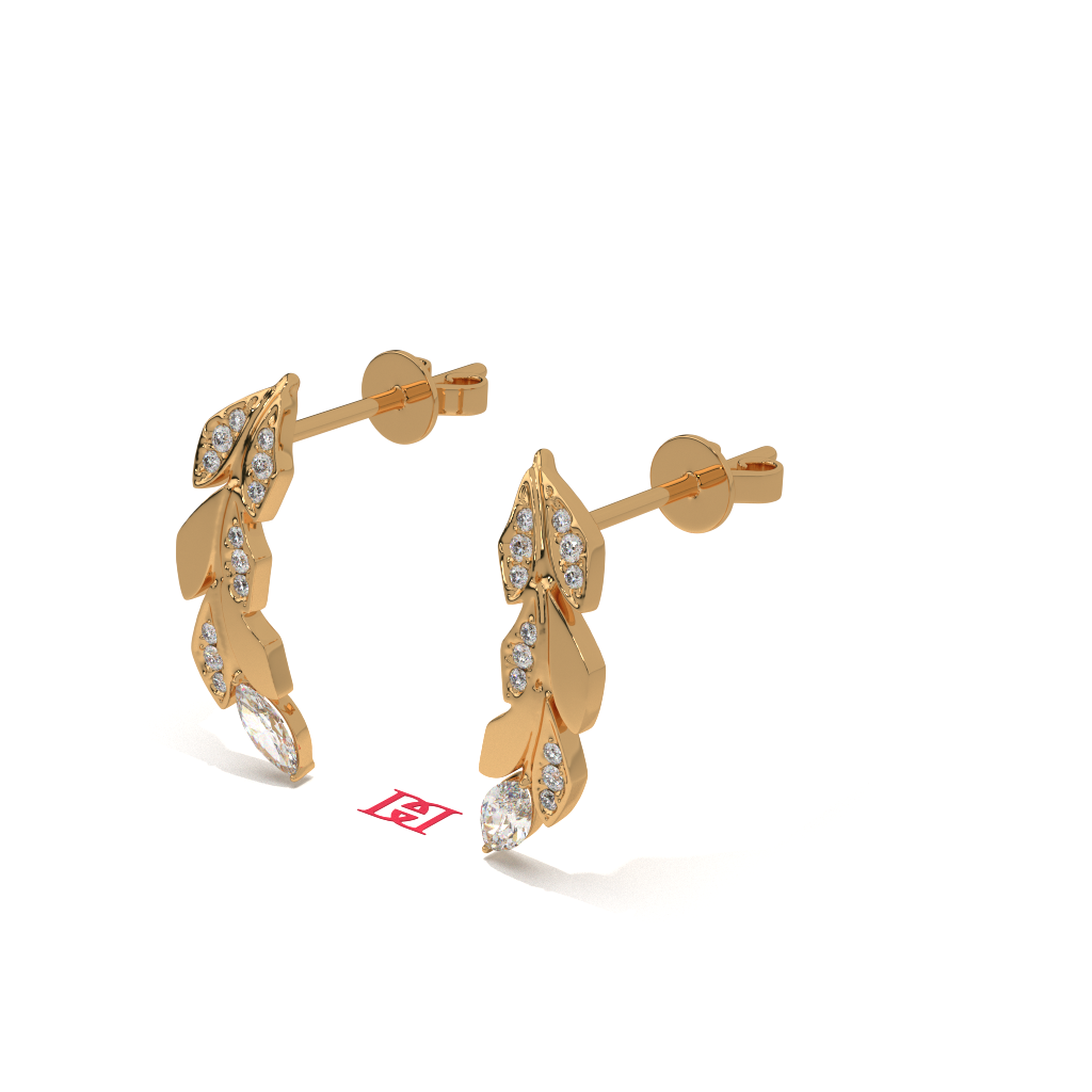 Luxury Silver Diamond Leaf Earrings | White Diamond Drop Earrings | 925 Sterling Silver Designer Earrings | Elegant Statement Jewelry