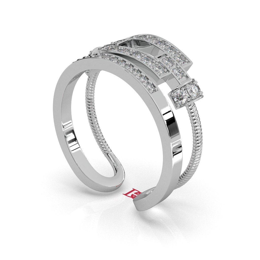 925 Sterling Silver Twisted Diamond Band Ring, Two Tone Rope Design, White Diamond Wedding Ring, Minimal Luxury Stacking Ring