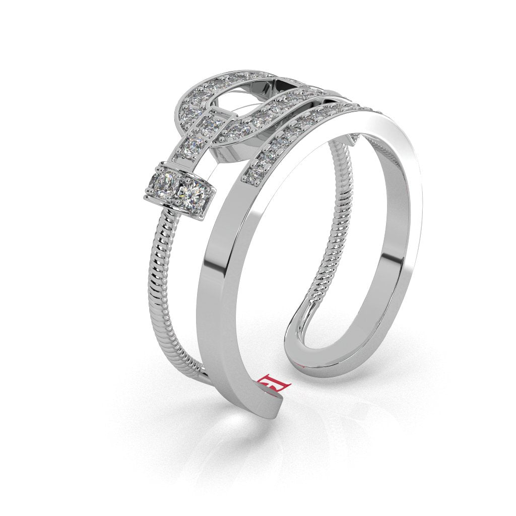 925 Sterling Silver Twisted Diamond Band Ring, Two Tone Rope Design, White Diamond Wedding Ring, Minimal Luxury Stacking Ring