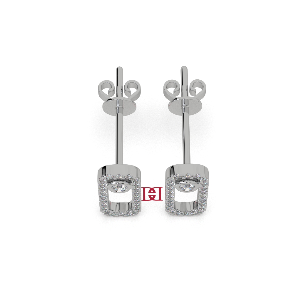 925 Sterling Silver Halo Drop Earrings Rectangle Dangle Stud Earrings Elegant Diamond Look Bridal Jewelry Gift for Her