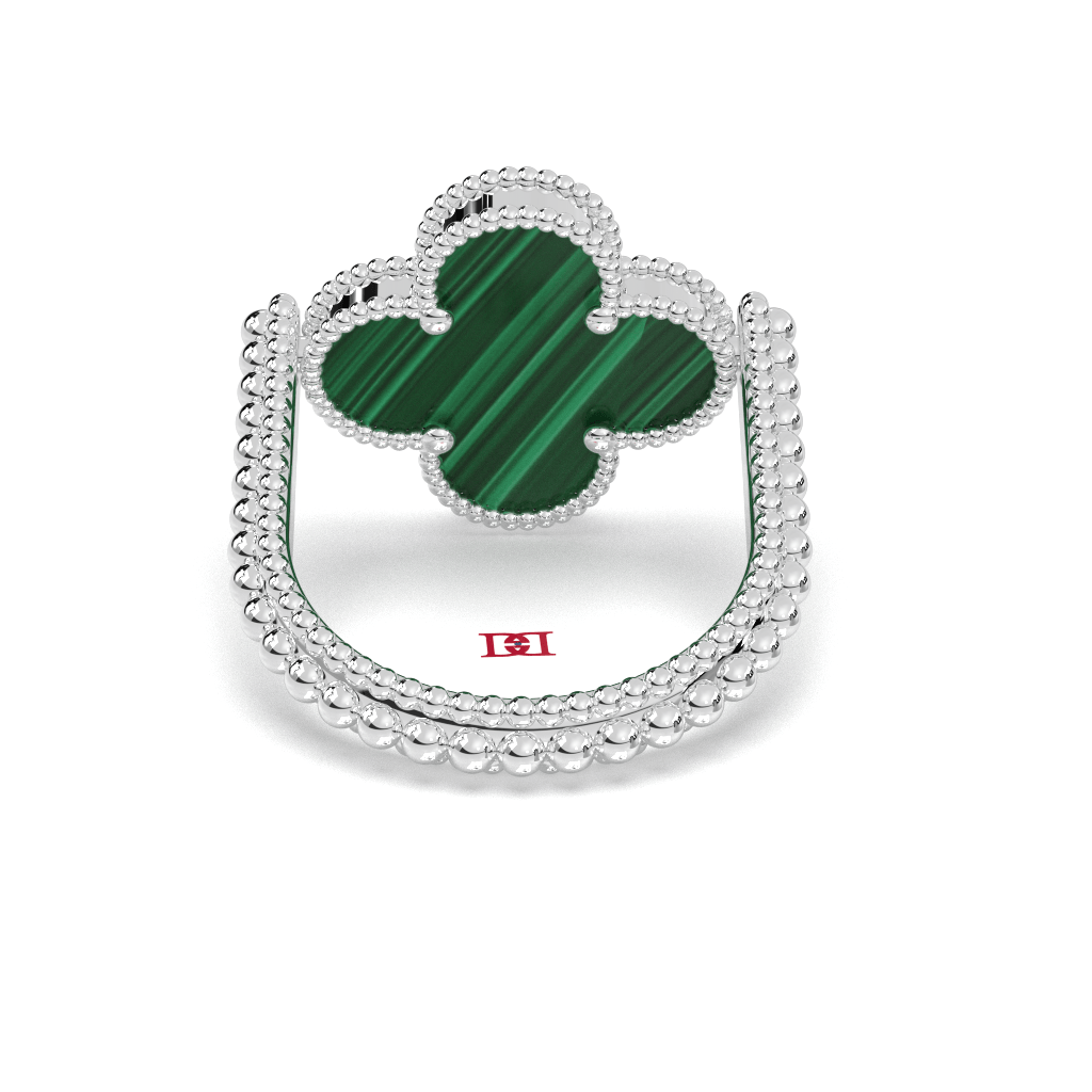 Reversible 925 Sterling Silver Ring, Green Stone & Diamond, Wide Band