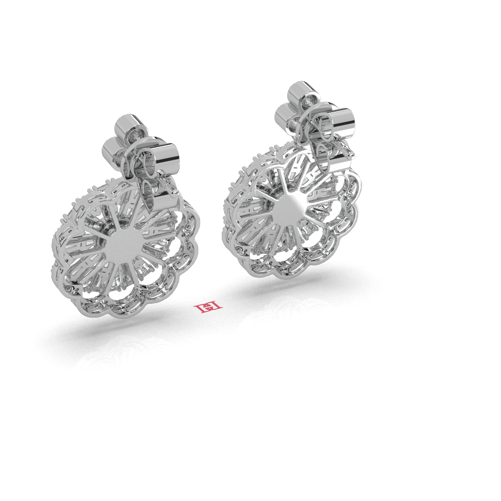 Handmade 925 Silver Floral Diamond Drop Earrings, Bridal Statement Jewelry