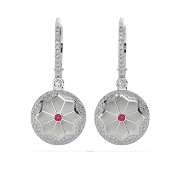 Floral Halo Simulated Diamond Drop Earrings, 925 Sterling Silver Wedding Jewelry