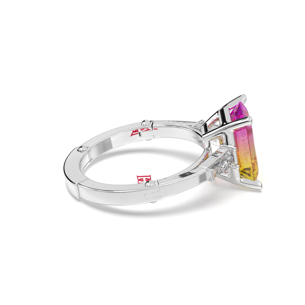 Emerald Cut Rainbow Gemstone Ring | 925 Sterling Silver Adjustable Band