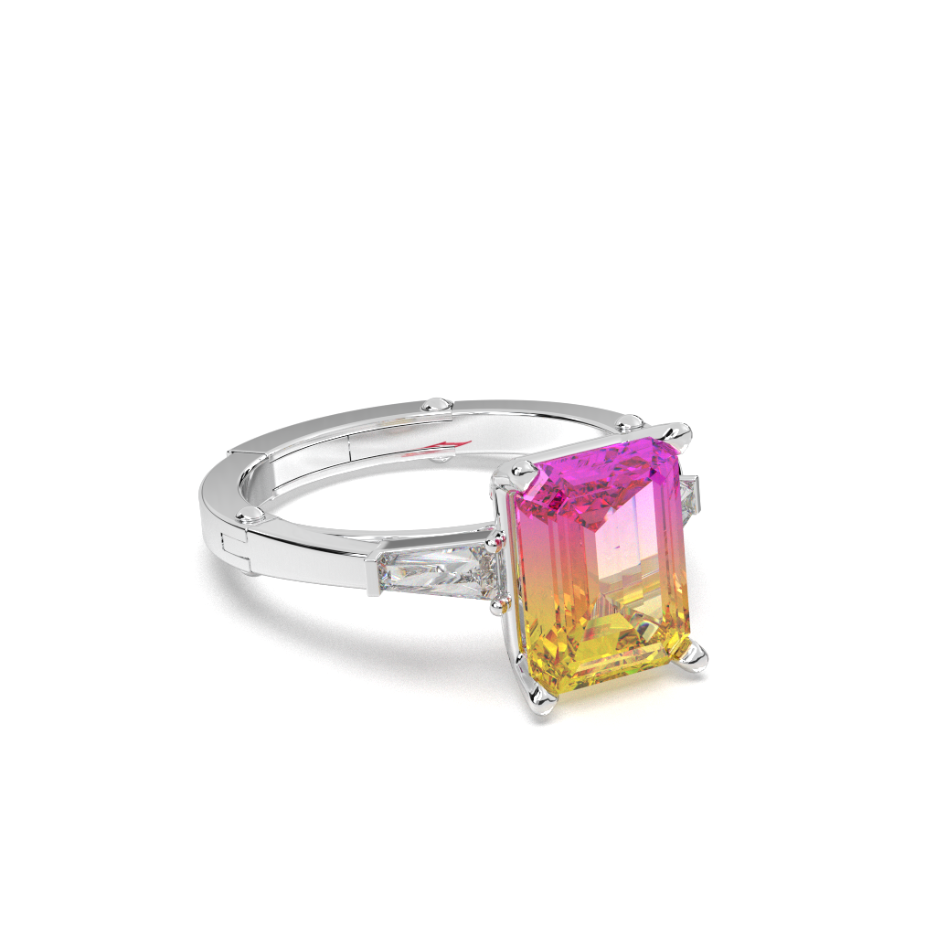 Emerald Cut Rainbow Gemstone Ring | 925 Sterling Silver Adjustable Band