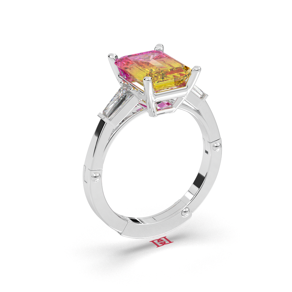 Emerald Cut Rainbow Gemstone Ring | 925 Sterling Silver Adjustable Band