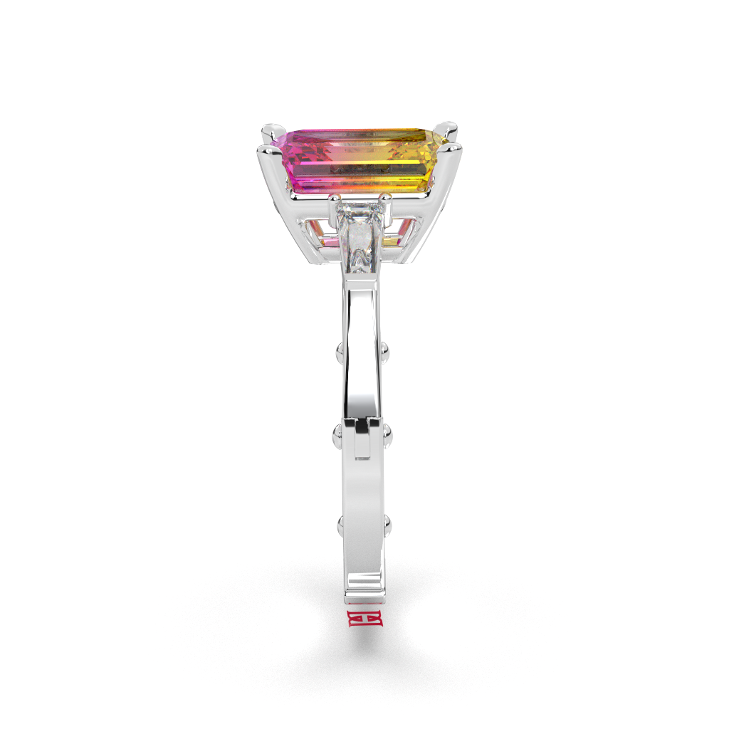 Emerald Cut Rainbow Gemstone Ring | 925 Sterling Silver Adjustable Band