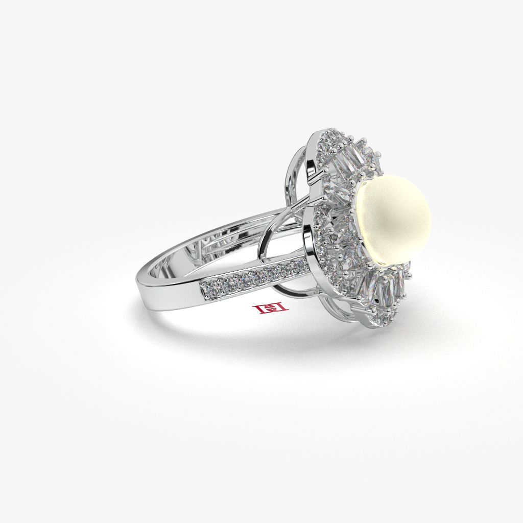 Mother of Pearl Ring | Floral Halo, 925 Sterling Silver Statement