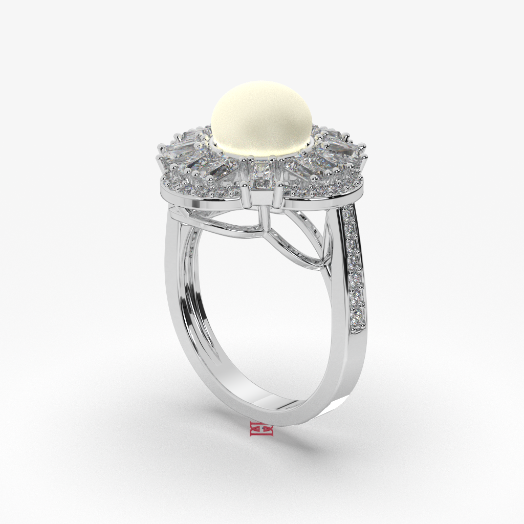 Mother of Pearl Ring | Floral Halo, 925 Sterling Silver Statement