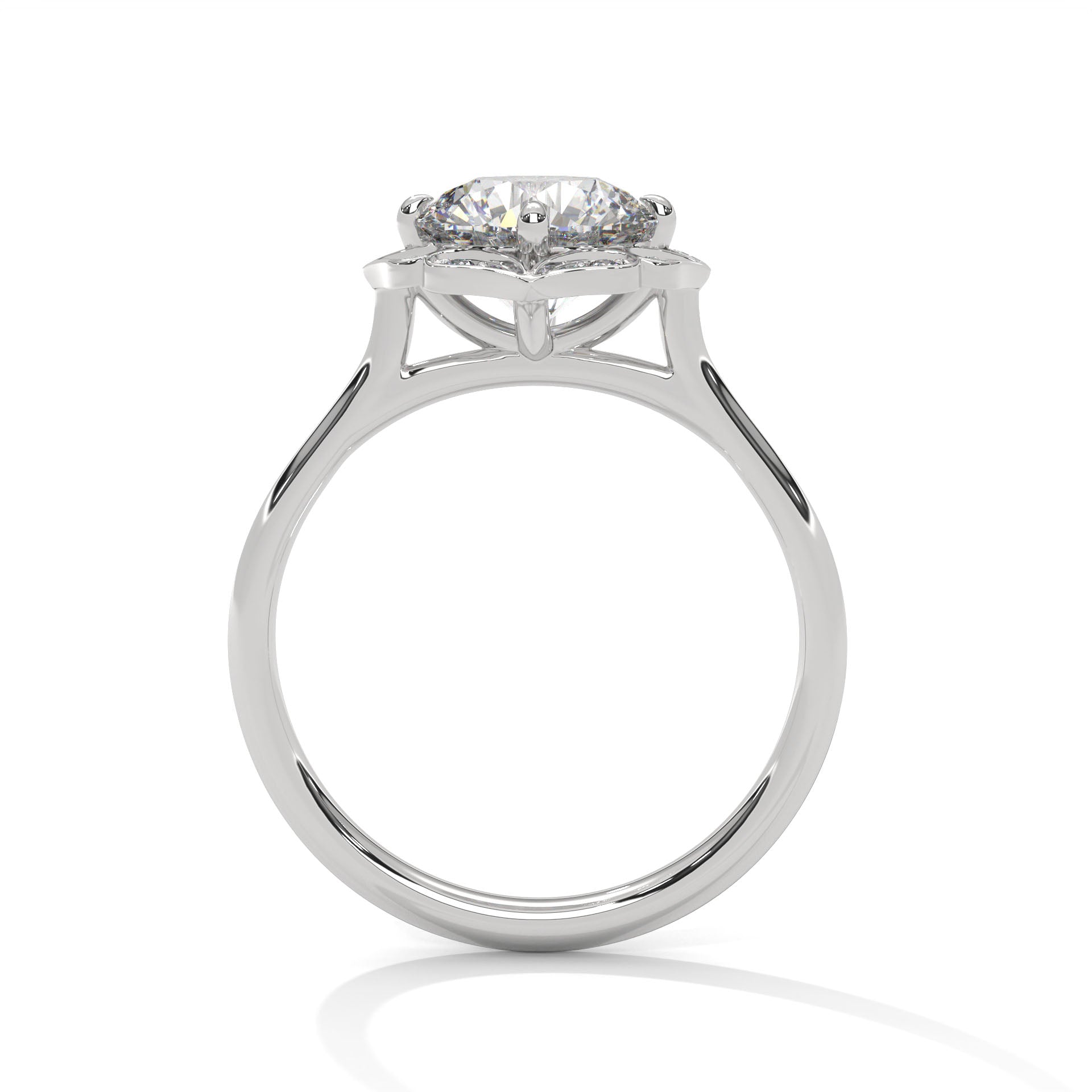 Vintage Halo Round Diamond Engagement Ring in White Gold – Floral Halo Diamond Ring – Classic Luxury Proposal Ring