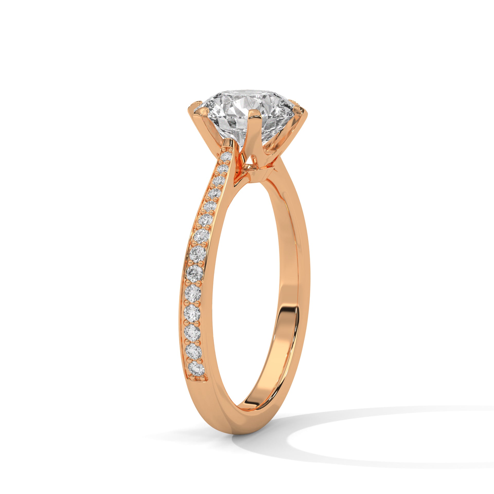 Round Brilliant Diamond Engagement Ring in 14K Rose Gold, 1.50 Carat Lab Grown Diamond with Pavé Band