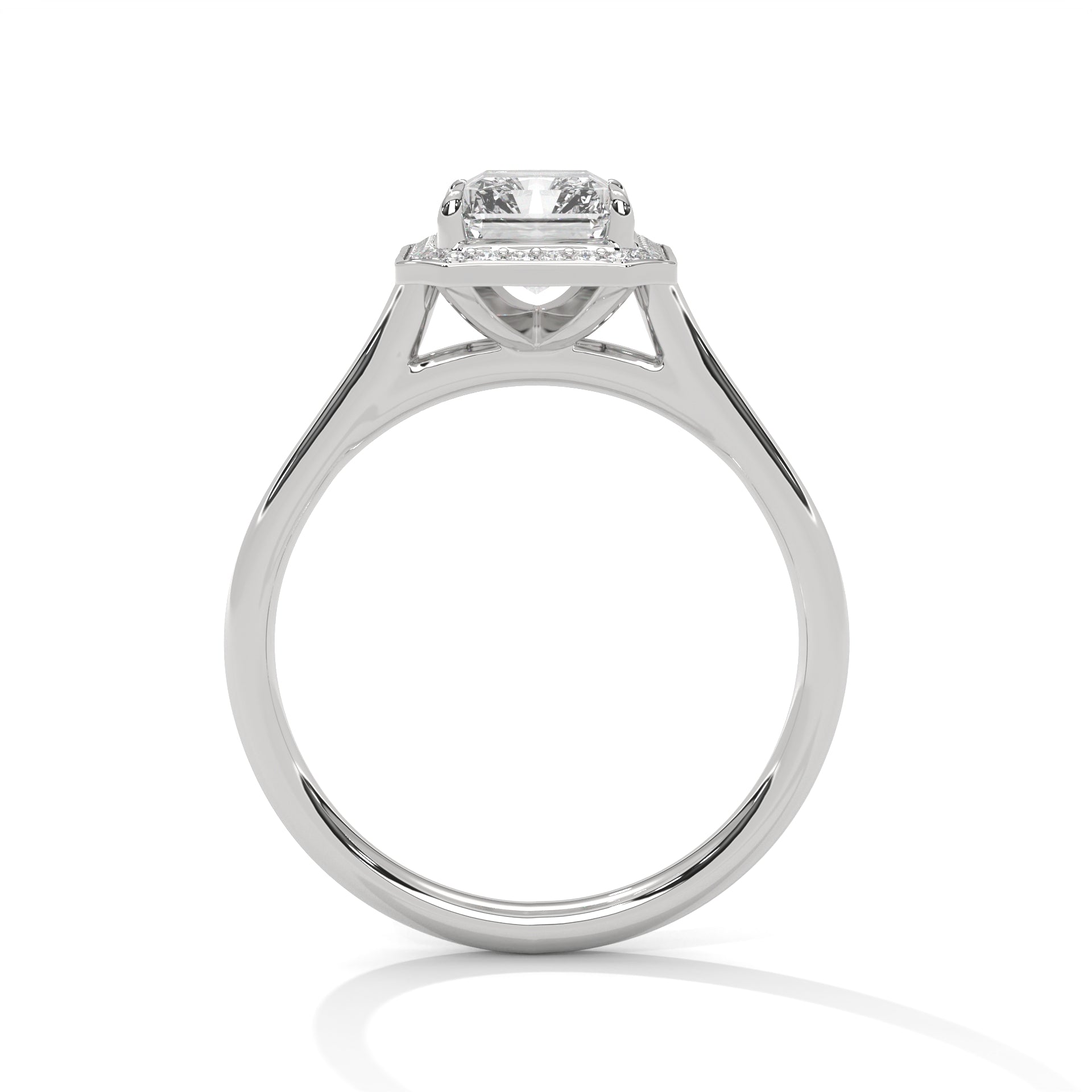 Emerald Cut Diamond Halo Engagement Ring in White Gold – Emerald Cut Solitaire Halo Ring – Vintage Inspired Diamond Engagement Ring – Luxury Proposal Ring