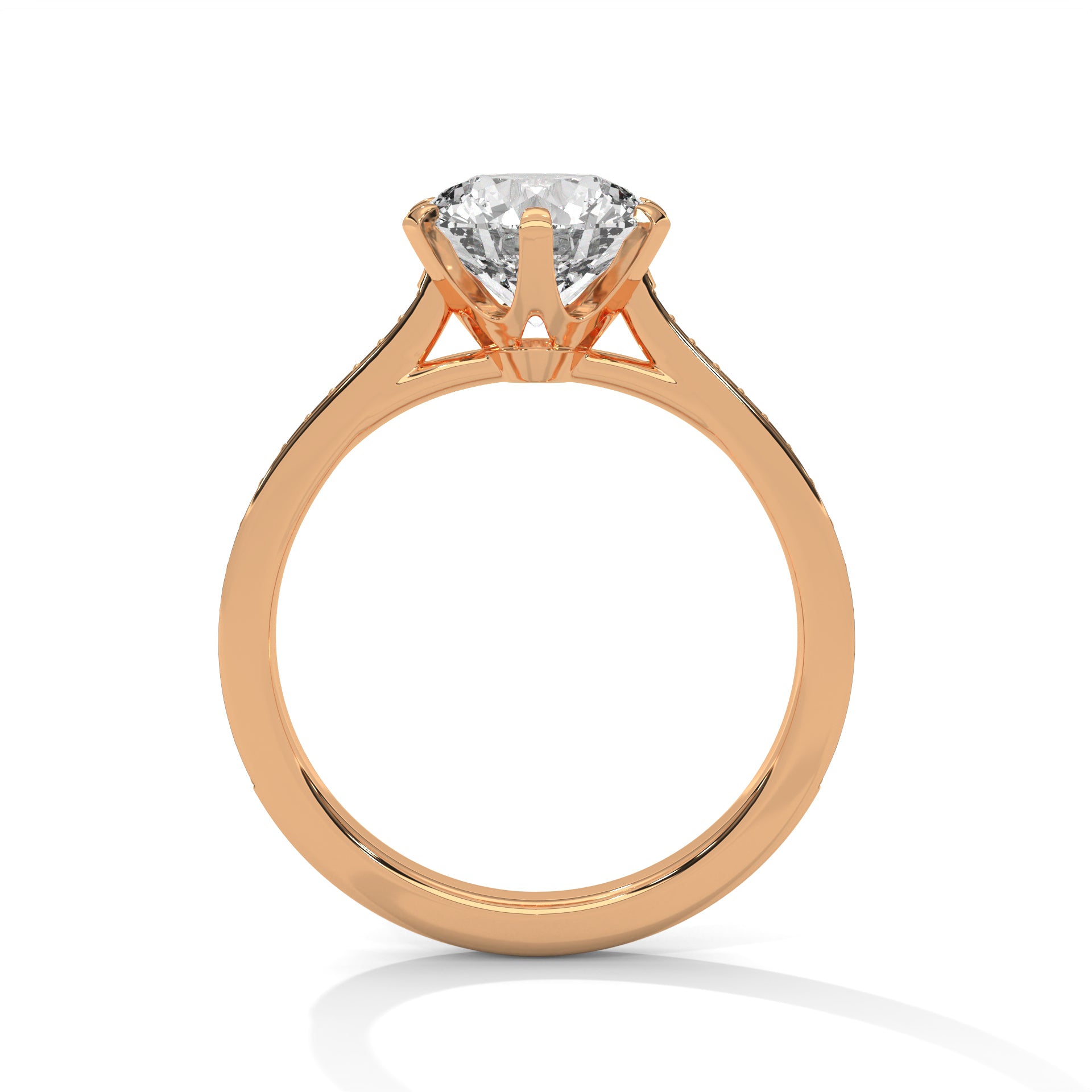 Round Brilliant Diamond Engagement Ring in 14K Rose Gold, 1.50 Carat Lab Grown Diamond with Pavé Band