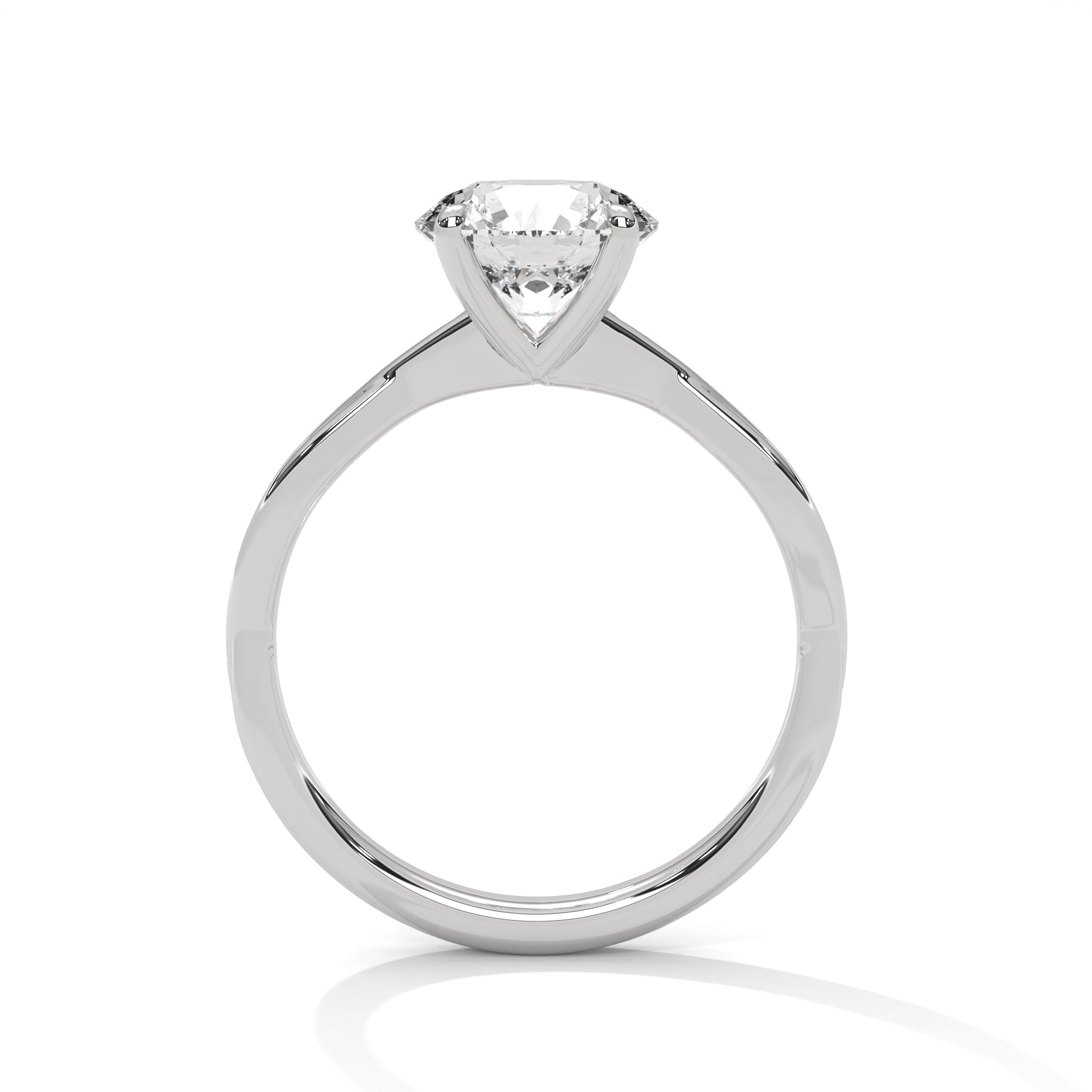 Round Diamond Twisted Engagement Ring in White Gold – Solitaire Diamond Twist Band Ring – Classic Proposal Ring