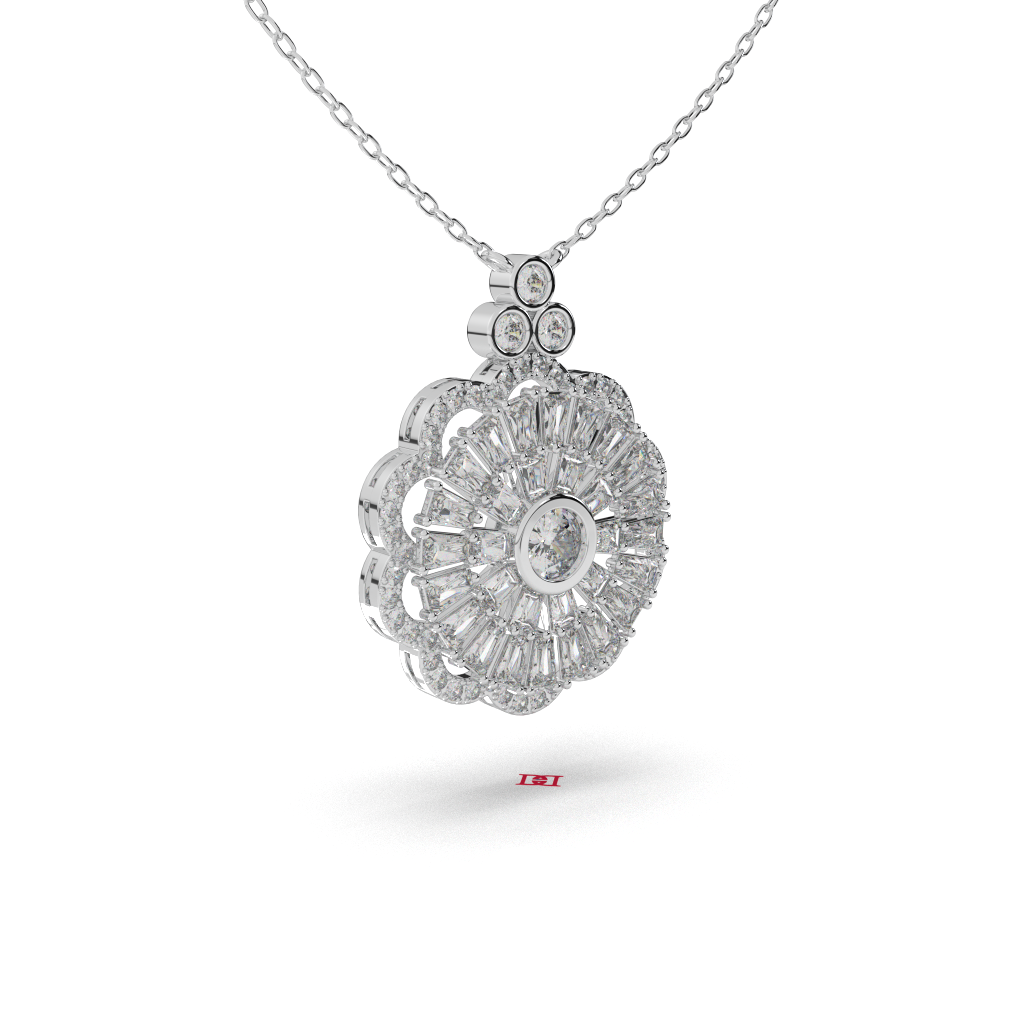 925 Sterling Silver Floral Halo Pendant Necklace, Sunburst Design