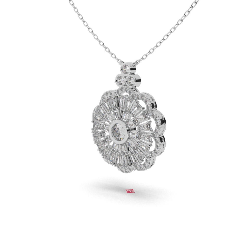 925 Sterling Silver Floral Halo Pendant Necklace, Sunburst Design