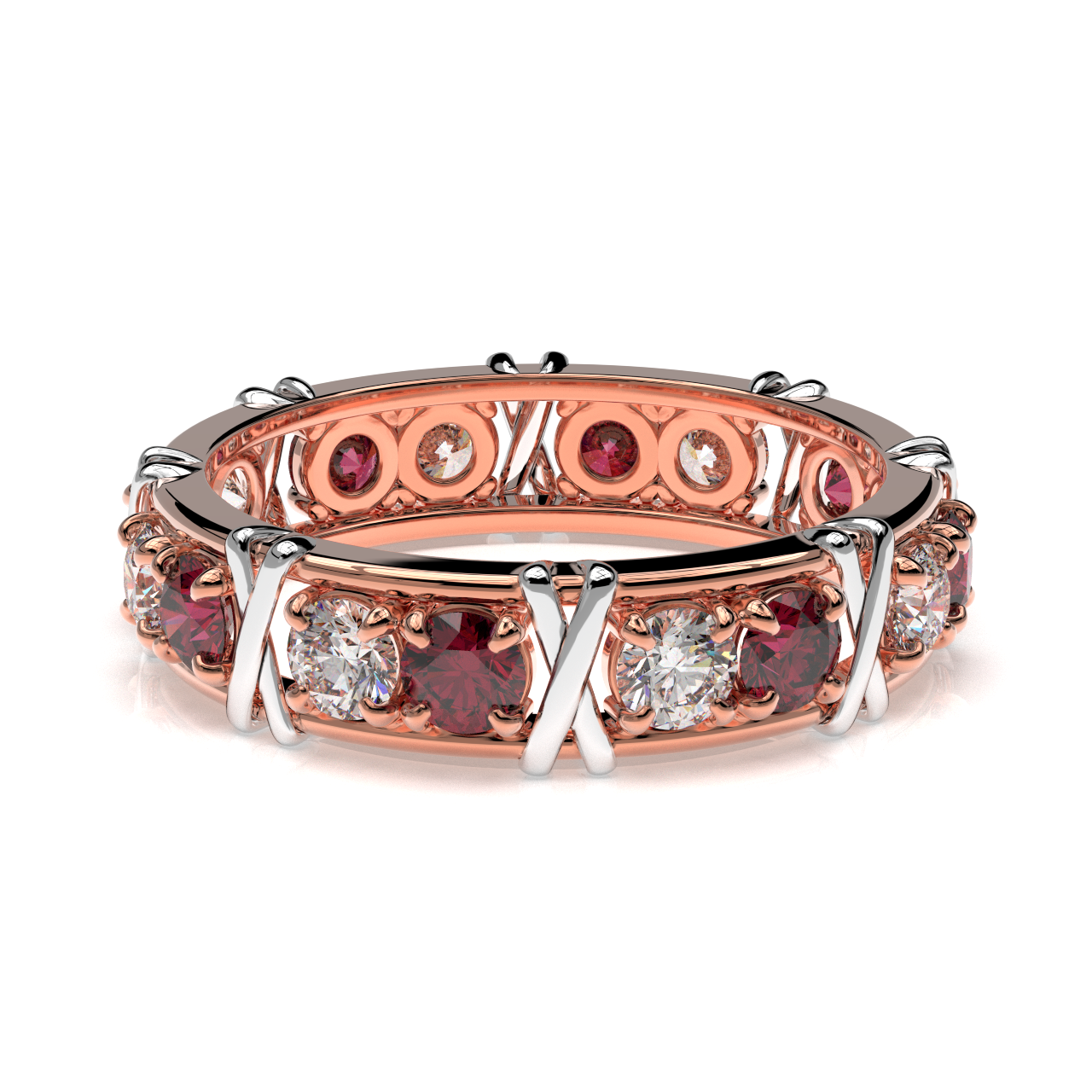 Vijay Deverakonda'S Ring | 16 Stone X Crown Ring | Rose Gold + White | Diamond (Certified) + Ruby