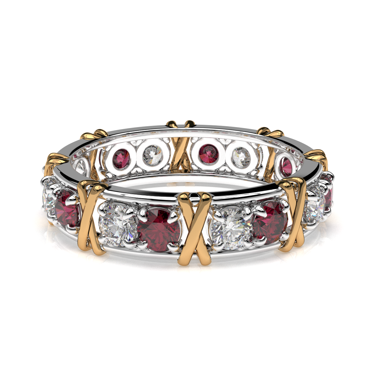 Vijay Deverakonda'S Ring | 16 Stone X Crown Ring | Gold + White | Diamond (Certified) + Ruby