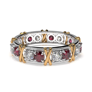 Vijay Deverakonda'S Ring | 16 Stone X Crown Ring | Gold + White | Diamond (Certified) + Ruby
