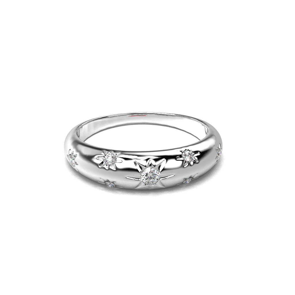 925 Sterling Silver Star Diamond Ring | Celestial Diamond Band | Minimal Luxury Stackable Ring | White Diamond Silver Ring