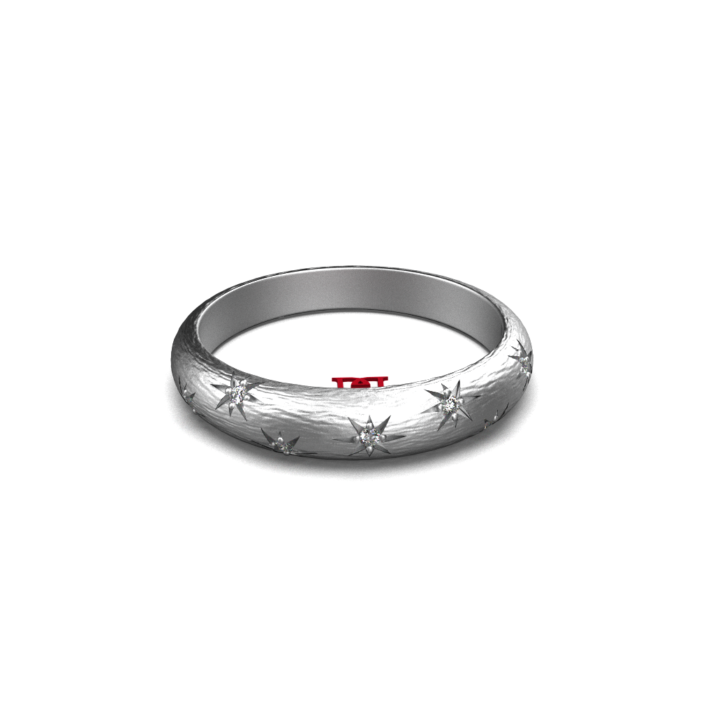 Celestial Star Diamond Band Ring 925 Sterling Silver White Diamond Textured Minimal Ring