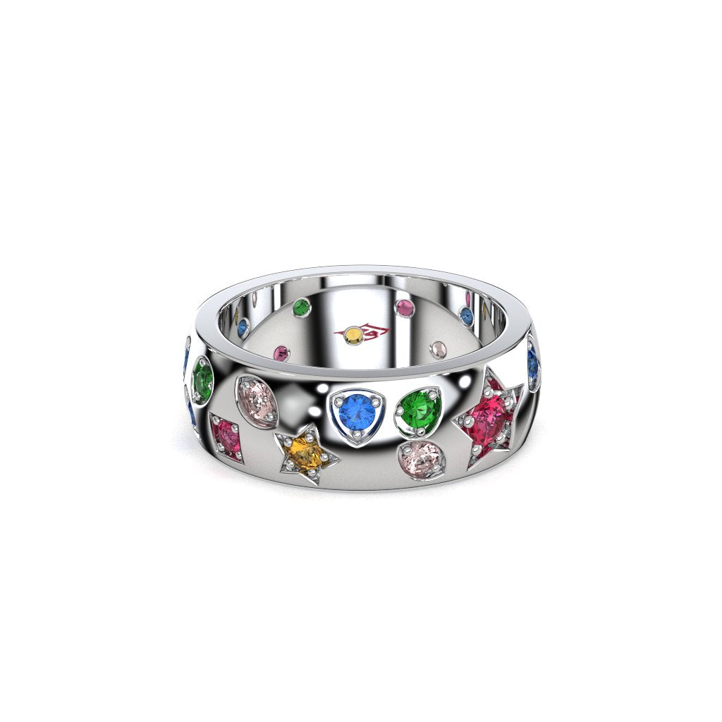 925 Sterling Silver Multicolor Diamond Band Ring Luxury Wide Statement Ring Handmade Silver Jewelry Gift For Her Him