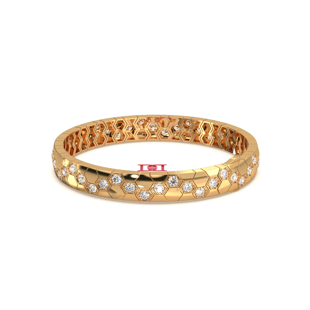 Luxury Silver Diamond Bangle Bracelet | Diamond Hexagon Bracelet | 925 Sterling Silver Gold Finish Bracelet | Designer Statement Jewelry