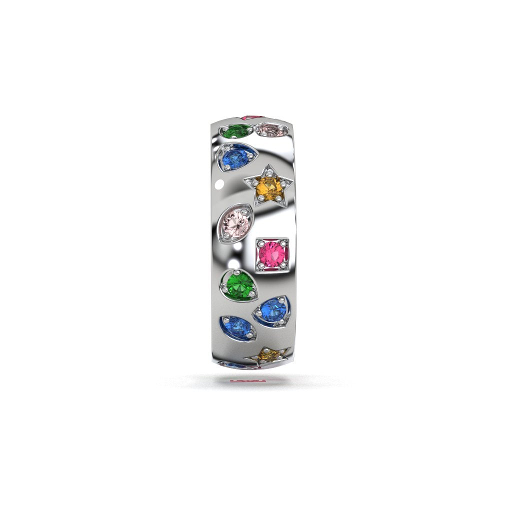 925 Sterling Silver Multicolor Diamond Band Ring Luxury Wide Statement Ring Handmade Silver Jewelry Gift For Her Him