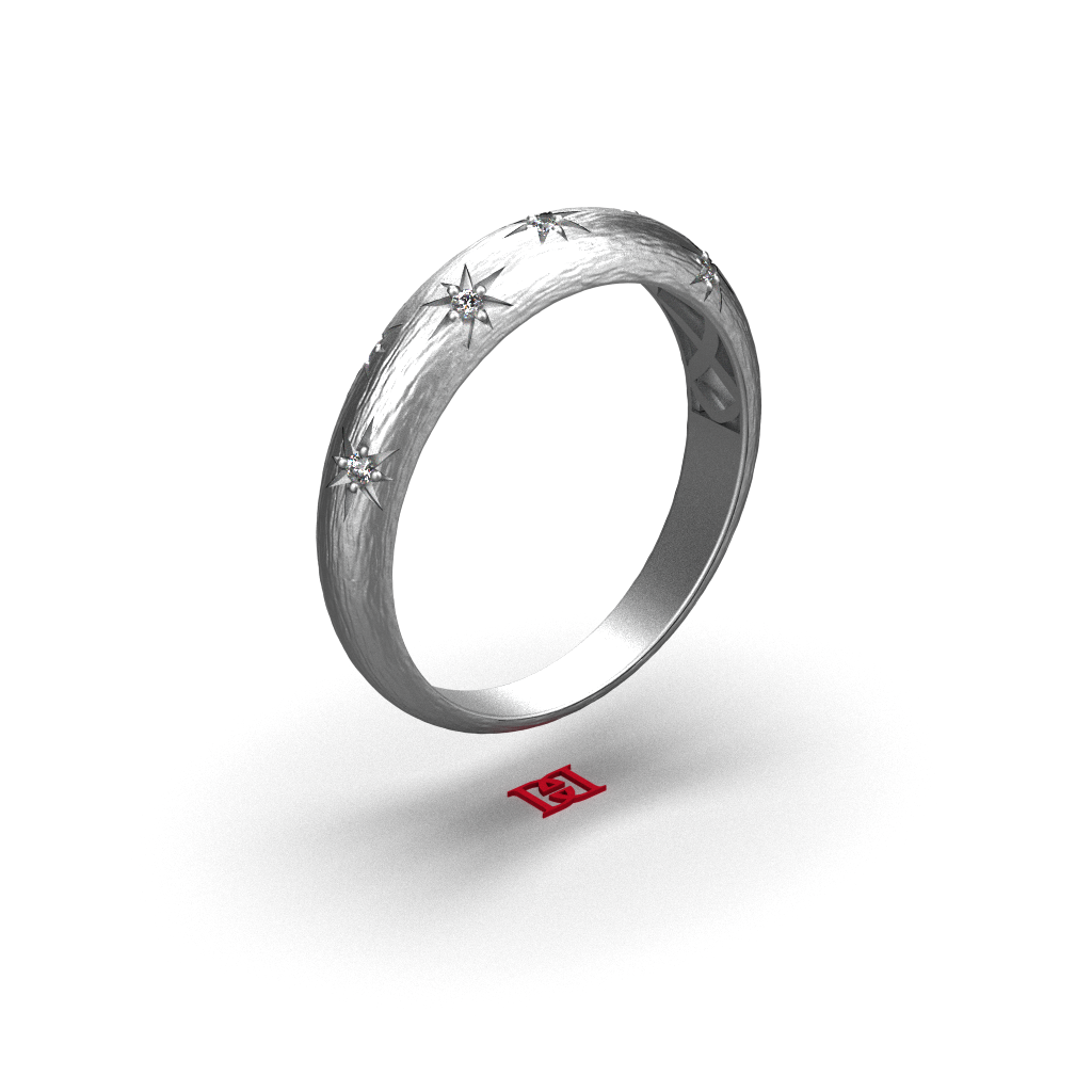 Celestial Star Diamond Band Ring 925 Sterling Silver White Diamond Textured Minimal Ring