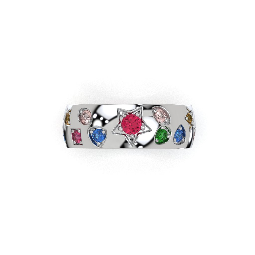 925 Sterling Silver Multicolor Diamond Band Ring Luxury Wide Statement Ring Handmade Silver Jewelry Gift For Her Him